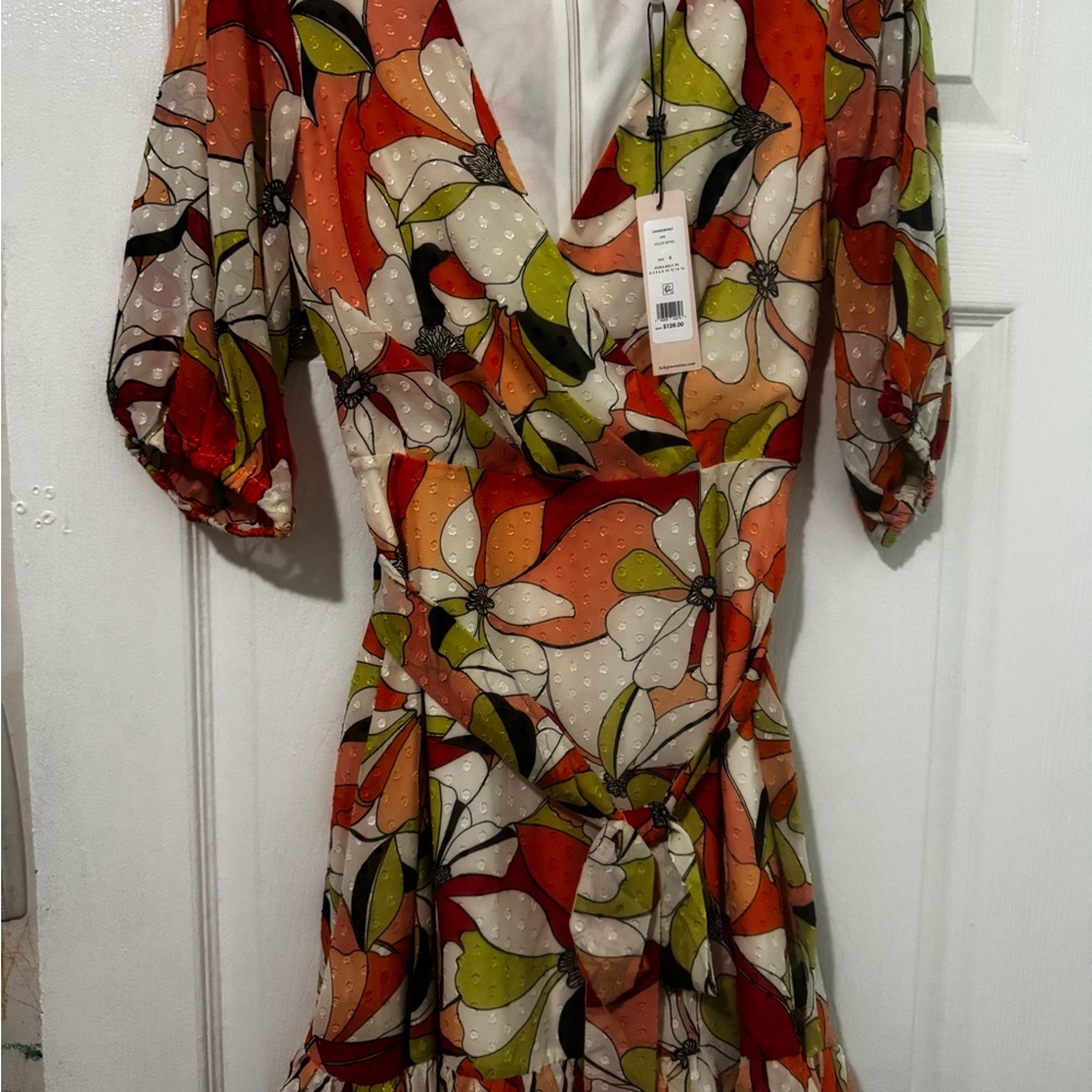 BCBG Floral Midi Dress in Orange and Green